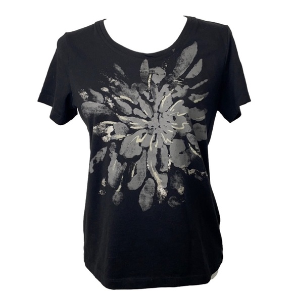 CARROLL REED Black T-shirt With Large Floral Design - Picture 1 of 12